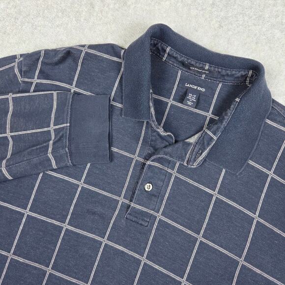 Lands' End Other - Lands' End Mens XL/T 46-48 Long Sleeve Polo 100% Supima Cotton Navy Blue Plaid